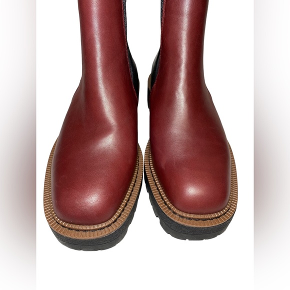 Sam Edelman LAGUNA CHELSEA lug leather BOOT womens 7.5 red GUC - Picture 2 of 10